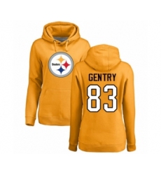 Women's Pittsburgh Steelers #83 Zach Gentry Gold Name & Number Logo Pullover Hoodie