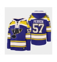 Men's St. Louis Blues #57 David Perron Blue Ageless Must-Have Lace-Up Pullover Hoodie