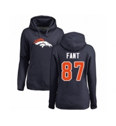 Football Women's Denver Broncos #87 Noah Fant Navy Blue Name & Number Logo Pullover Hoodie