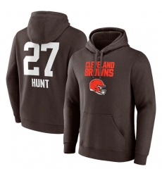 Men's Cleveland Browns #27 Kareem Hunt Brown Team Wordmark Player Name & Number Pullover Hoodie