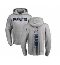 Football New England Patriots #24 Stephon Gilmore Ash Backer Pullover Hoodie
