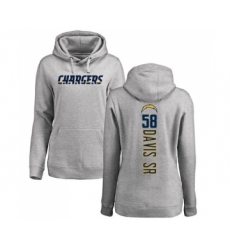 Football Women's Los Angeles Chargers #58 Thomas Davis Sr Ash Backer Pullover Hoodie