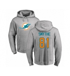 Football Miami Dolphins #81 Durham Smythe Ash Name & Number Logo Pullover Hoodie