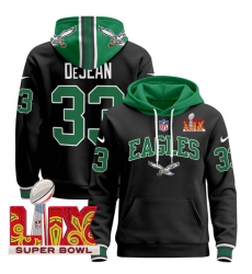 Men's Philadelphia Eagles #33 Cooper DeJean Black 2025 Super Bowl LIX Patch Pullover Stitched Hoodie