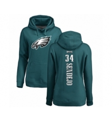Women's Philadelphia Eagles #34 Andrew Sendejo Green Backer Pullover Hoodie