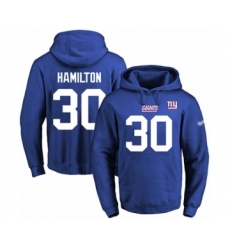 Football Men's New York Giants #30 Antonio Hamilton Royal Blue Name & Number Pullover Hoodie