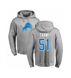 Football Detroit Lions #51 Jahlani Tavai Ash Name & Number Logo Pullover Hoodie
