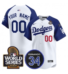 Men's Los Angeles Dodgers ACTIVE PLAYER Custom White Royal 2024 World Series With Fernando Memorial Patch Limited Stitched Baseball Jersey