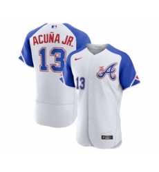 Men's Atlanta Braves #13 Ronald Acuña Jr. White 2023 City Connect Flex Base Stitched Jersey