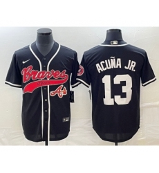 Men's Atlanta Braves #13 Ronald Acuna Jr Black Cool Base Stitched Baseball Jersey1