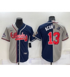 Men's Atlanta Braves #13 Ronald Acuna Jr Grey Navy Blue Two Tone Stitched Nike Jersey