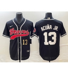 Men's Atlanta Braves #13 Ronald Acuna Jr Number Black Cool Base Stitched Baseball Jersey