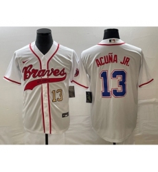 Men's Atlanta Braves #13 Ronald Acuna Jr Number White Cool Base Stitched Baseball Jersey