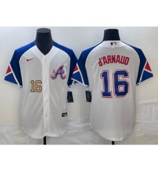 Men's Atlanta Braves #16 Travis dArnaud Number White 2023 City Connect Cool Base Stitched Jerseys