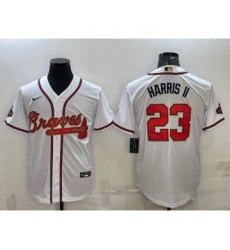 Men's Atlanta Braves #23 Michael Harris II White Gold World Series Champions Program Cool Base Stitched Baseball Jersey