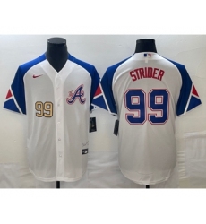 Men's Atlanta Braves #99 Spencer Strider Number White 2023 City Connect Cool Base Stitched Jersey