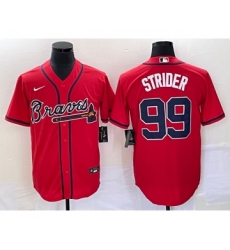 Men's Atlanta Braves #99 Spencer Strider Red Cool Base Stitched Baseball Jersey