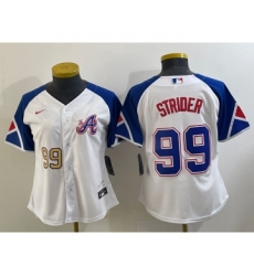 Women's Atlanta Braves #99 Spencer Strider Number White 2023 City Connect Cool Base Stitched Jersey