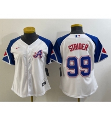 Women's Atlanta Braves #99 Spencer Strider White 2023 City Connect Cool Base Stitched Jersey