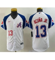 Youth Atlanta Braves #13 Ronald Acuna Jr Number White 2023 City Connect Cool Base Stitched Jersey1