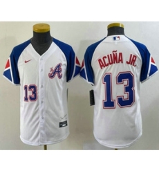 Youth Atlanta Braves #13 Ronald Acuna Jr Number White 2023 City Connect Cool Base Stitched Jersey2