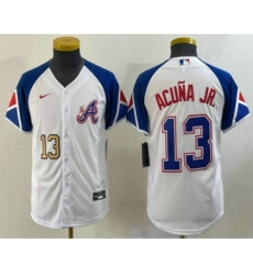 Youth Atlanta Braves #13 Ronald Acuna Jr Number White 2023 City Connect Cool Base Stitched Jersey