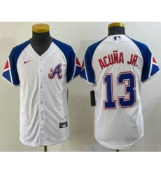 Youth Atlanta Braves #13 Ronald Acuna Jr White 2023 City Connect Cool Base Stitched Jersey