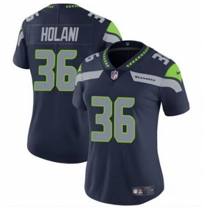 Women Seattle Seahawks #36 George Holani Navy Vapor Limited Stitched Football Jersey