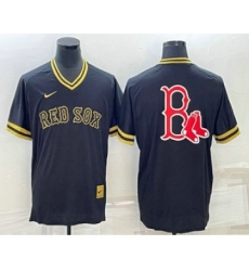 Men's Boston Red Sox Big Logo Black Gold Nike Cooperstown Legend V Neck Jersey