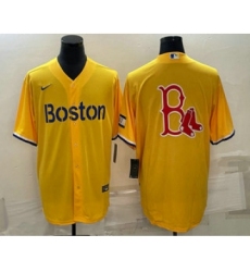 Men's Boston Red Sox Big Logo Gold 2021 City Connect Stitched MLB Cool Base Nike Jersey