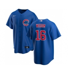 Men's Chicago Cubs #16 Patrick Wisdom Blue Cool Base Stitched Baseball Jersey