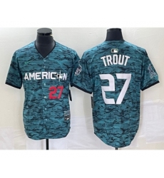 Men's Nike Los Angeles Angels #27 Mike Trout Number Teal 2023 All Star Cool Base Stitched Jersey