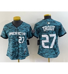 Women's Nike Los Angeles Angels #27 Mike Trout Number Teal 2023 All Star Cool Base Stitched Jersey