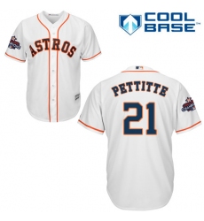 Men's Majestic Houston Astros #21 Andy Pettitte Replica White Home 2017 World Series Champions Cool Base MLB Jersey