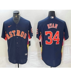 Men's Houston Astros #34 Nolan Ryan Navy Blue Team Logo Stitched MLB Cool Base Nike Jersey