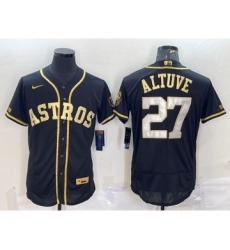 Men's Houston Astros #27 Jose Altuve Black Gold Flex Base Stitched Jersey