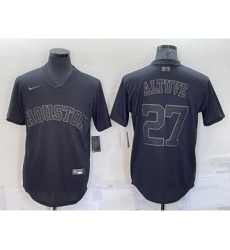 Men's Houston Astros #27 Jose Altuve Black Pullover Turn Back The Clock Stitched Cool Base Jersey