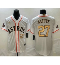 Men's Houston Astros #27 Jose Altuve Number 2023 White Gold World Serise Champions Cool Base Stitched Jerseys