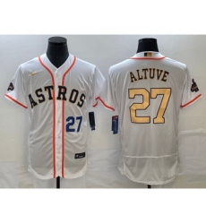 Men's Houston Astros #27 Jose Altuve Number 2023 White Gold World Serise Champions Flex Base Stitched Jersey1