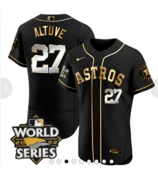 Men's Houston Astros #27 Jose Altuve Number Black 2022 World Series patches Jersey