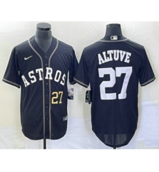 Men's Houston Astros #27 Jose Altuve Number Black Cool Base Stitched Baseball Jersey