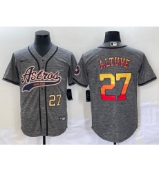 Men's Houston Astros #27 Jose Altuve Number Grey Gridiron Cool Base Stitched Baseball Jersey