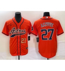 Men's Houston Astros #27 Jose Altuve Number Orange Cool Base Stitched Baseball Jersey