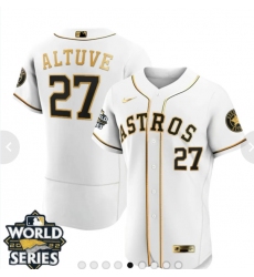 Men's Houston Astros #27 Jose Altuve Number White 2022 World Series patches Jersey