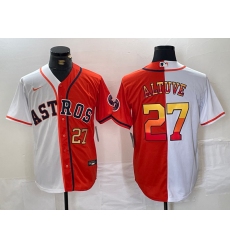 Men's Houston Astros #27 Jose Altuve Number White Orange Split Stitched Baseball Jersey