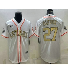 Men's Houston Astros #27 Jose Altuve White Gold 2022 World Series Champions Stitched Cool Base Nike Jersey