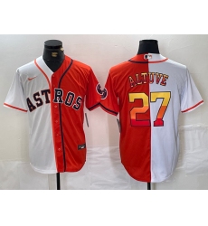 Men's Houston Astros #27 Jose Altuve White Orange Split Stitched Baseball Jersey