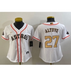 Women's Houston Astros #27 Jose Altuve 2023 White Gold World Serise Champions Cool Base Stitched Jersey