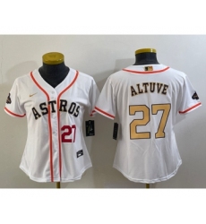 Women's Houston Astros #27 Jose Altuve Number 2023 White Gold World Serise Champions Cool Base Stitched Jersey