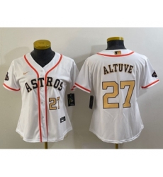 Women's Houston Astros #27 Jose Altuve Number 2023 White Gold World Serise Champions Cool Base Stitched Jerseys